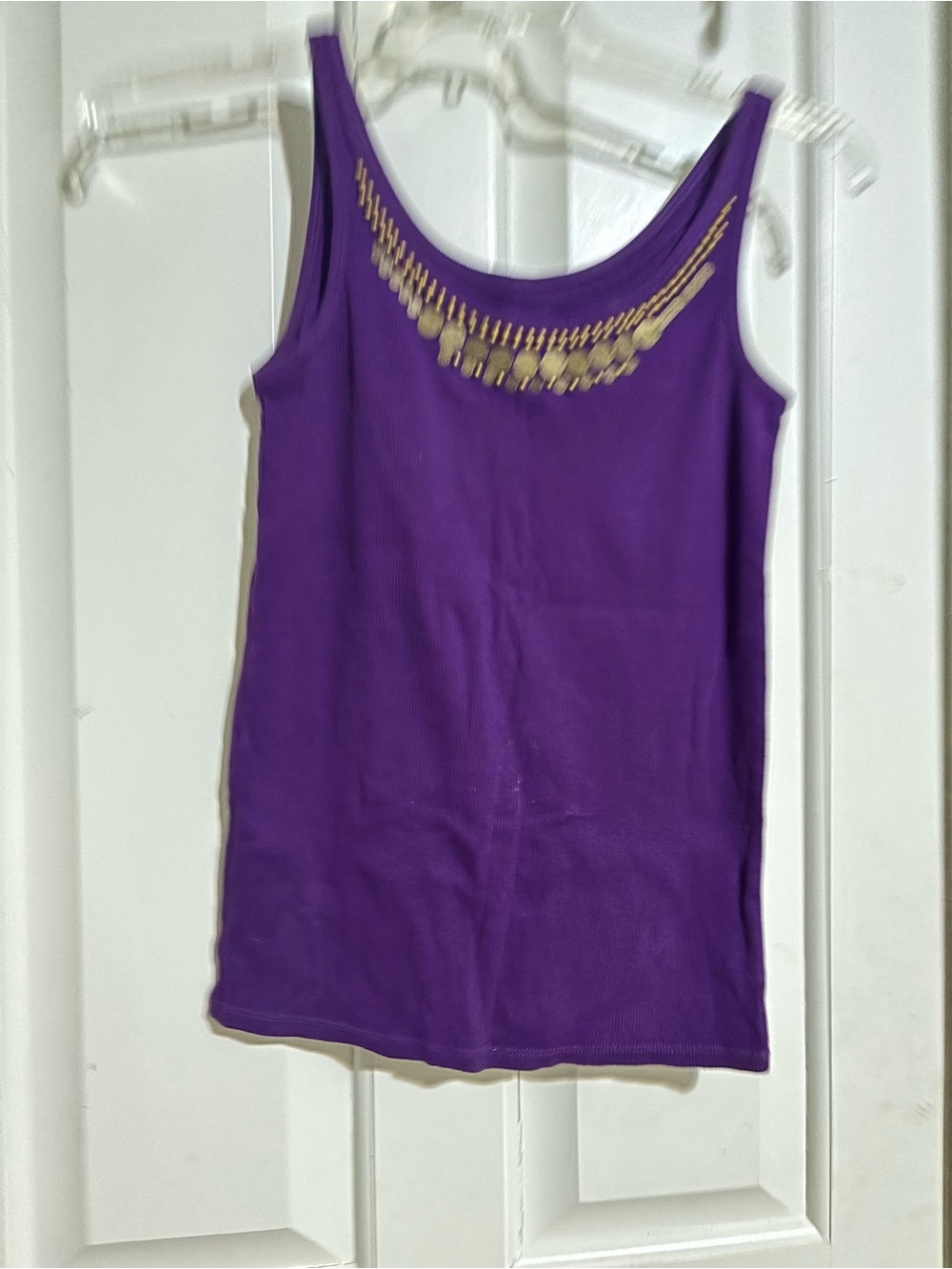 New York & Company Purple Tank Top with Gold-Tone Embellishment